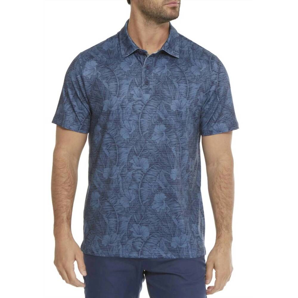 NEW FLAGS & ANTHEM montauk botanical print polo in blue